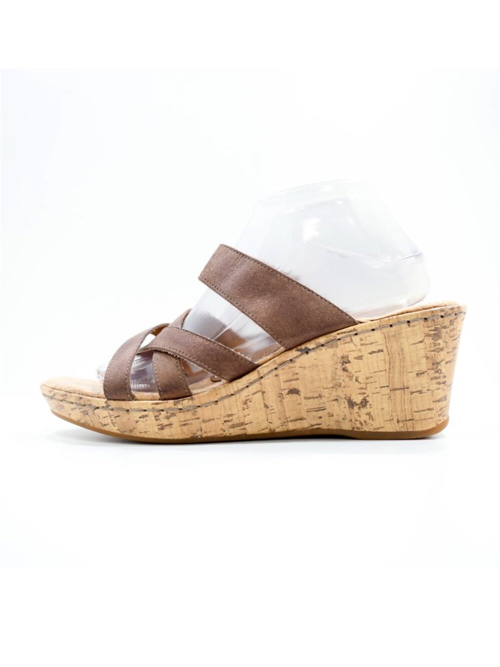 Bjorndal Diallo Brown Metallic Leather Strappy 3" Cork Wedge Sandals - 9.5